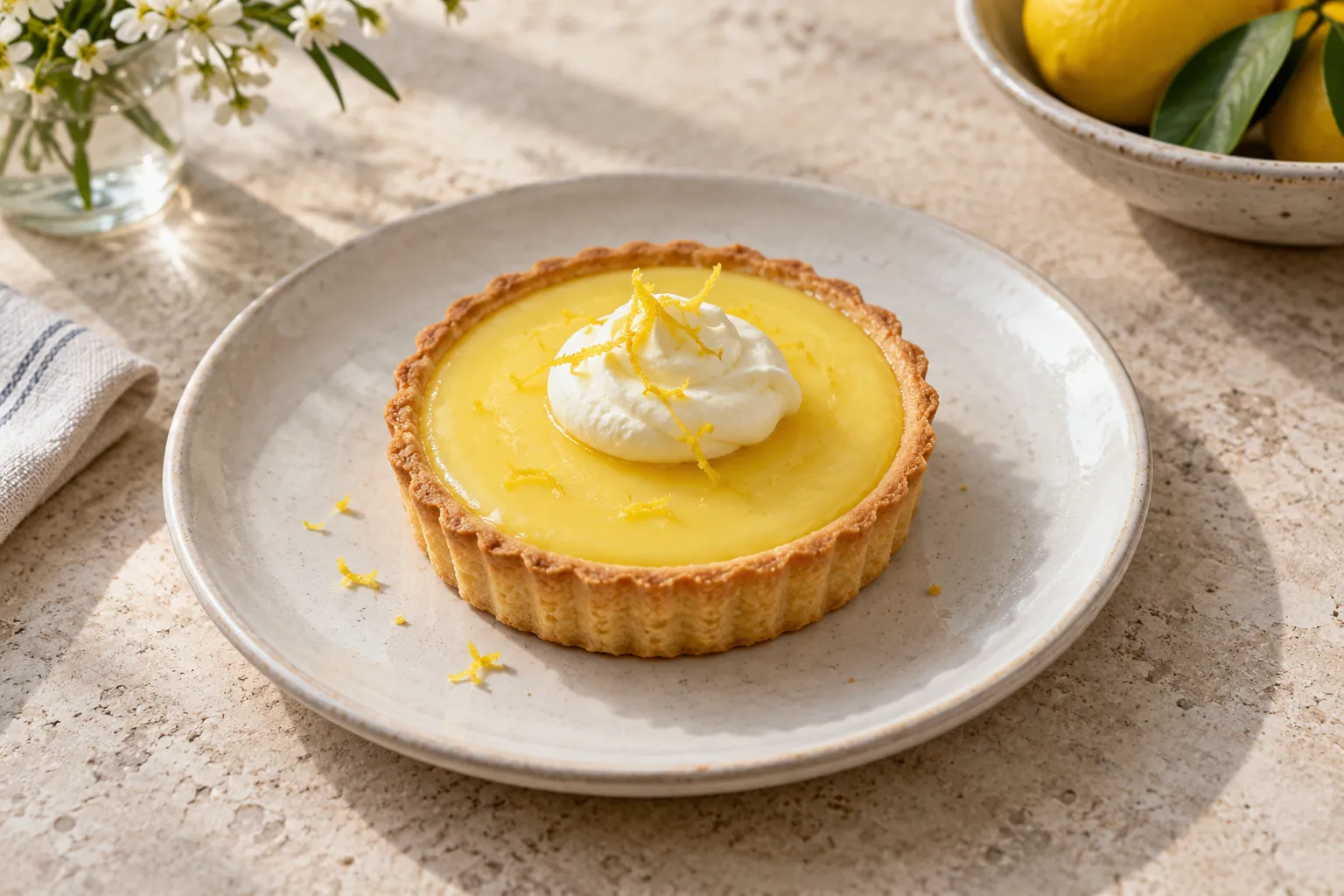 Lemon tart with whipped cream