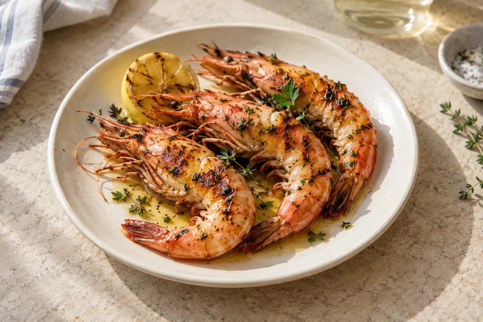 Grilled prawns with herbs